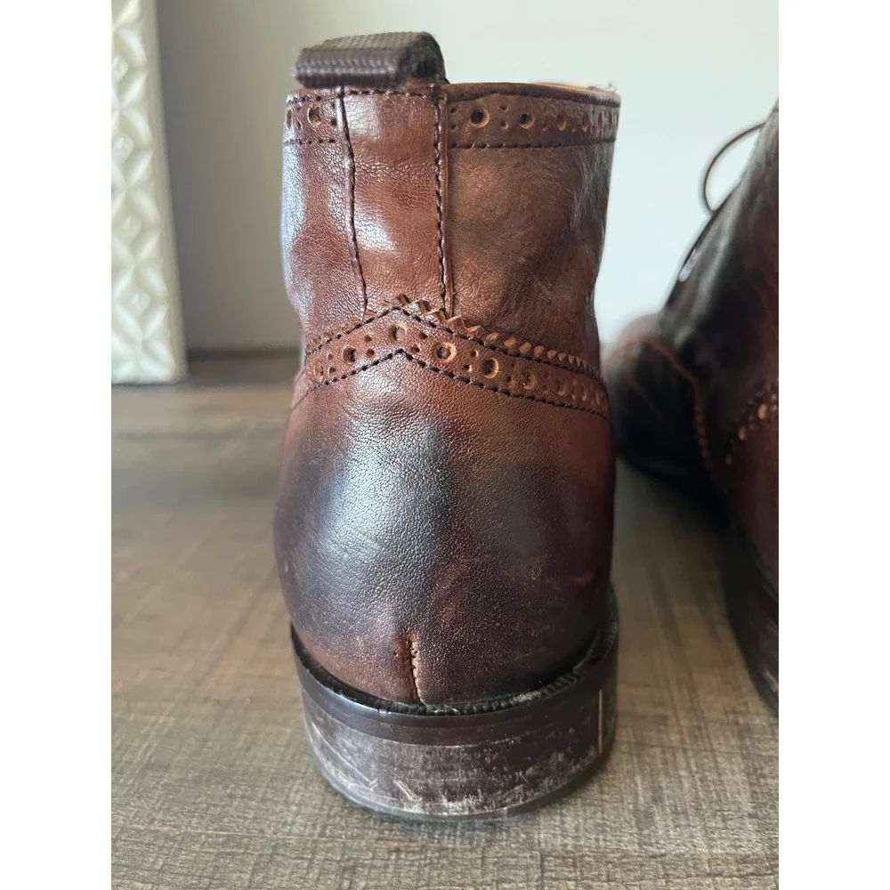 Mikekonos Mens 13 Brown Leather Wingtip Brogue Ankle Boots Made in Italy